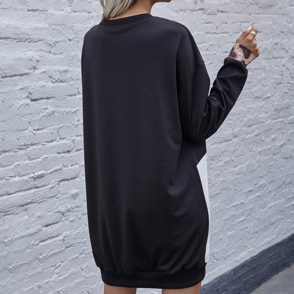 Color block black leopard print oversized dress - Picture 3 of 4